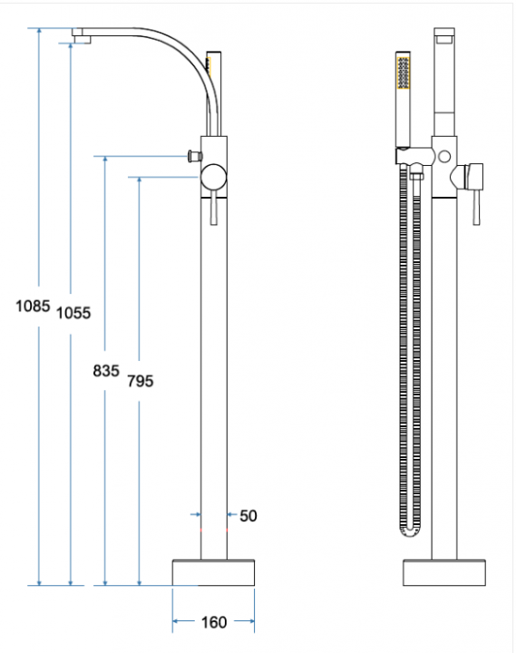 BATERIE CADA FREESTANDING DECCO NEGRU MAT, SET INSTALARE IN PARDOSEALA INCLUS